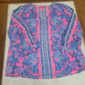 Lilly Pulitzer Pamala Lileeze Top Medium Soleil Pink Palm Paradise Tunic Blouse